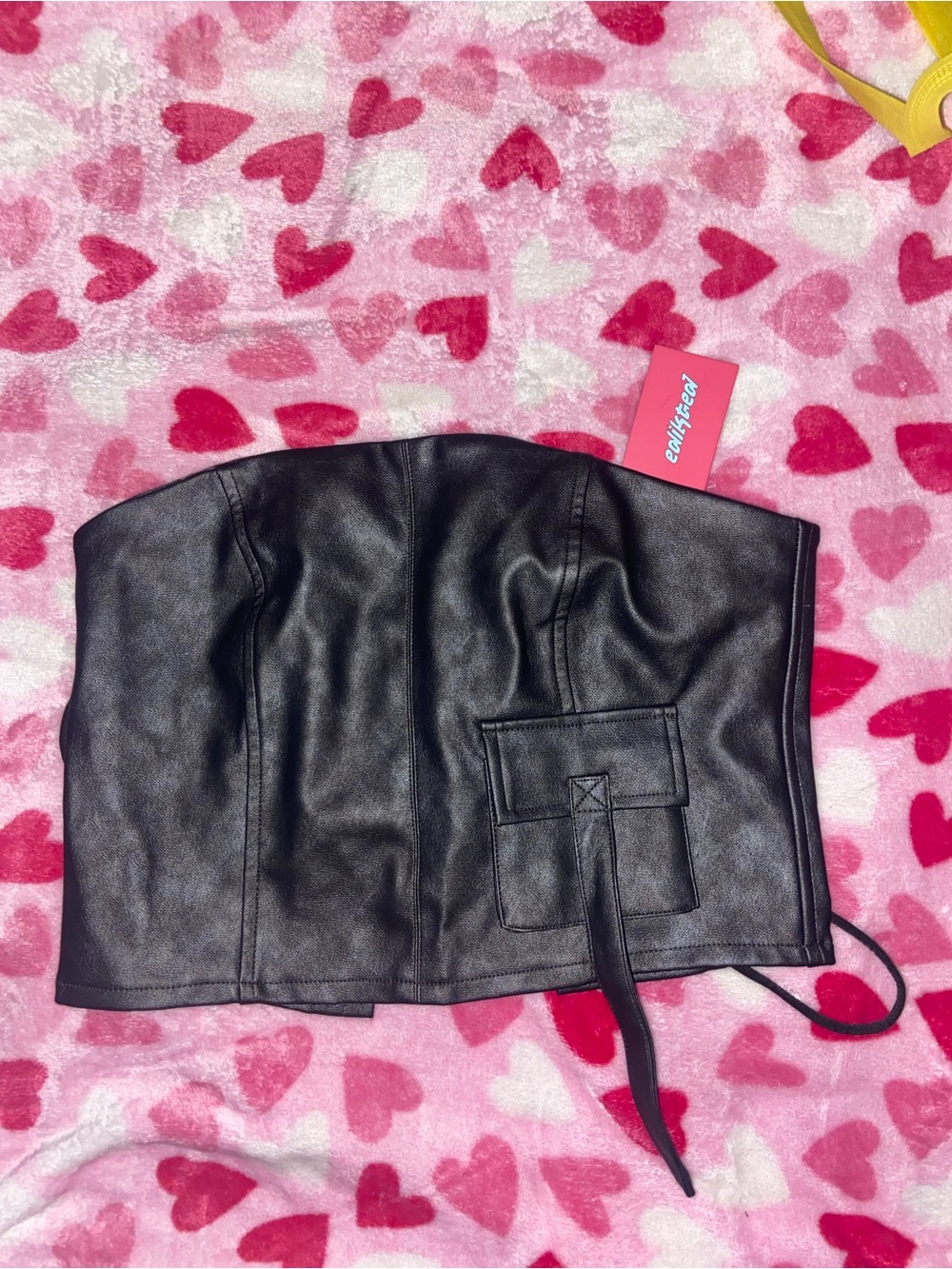 Edikted Strapless Black Faux Leather Crop Top